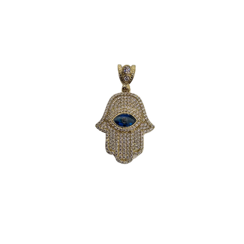 10K Pendentif  en or jaune Hamza oeil bleu CAL-70