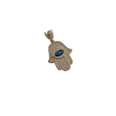 10K Pendentif  en or jaune Hamza oeil bleu CAL-70