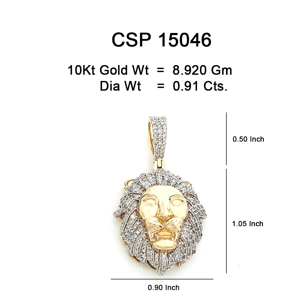 10K Or Jaune 0.91 CT diamant Pendentif Lion CSP-15046