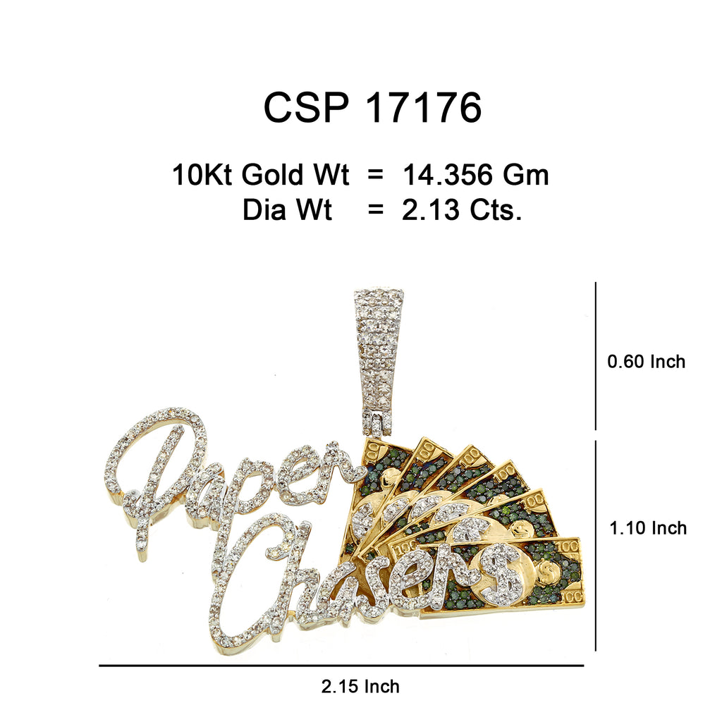 10K Or Jaune 2.13CT diamant Pendentif Paper Chasers CSP-17176