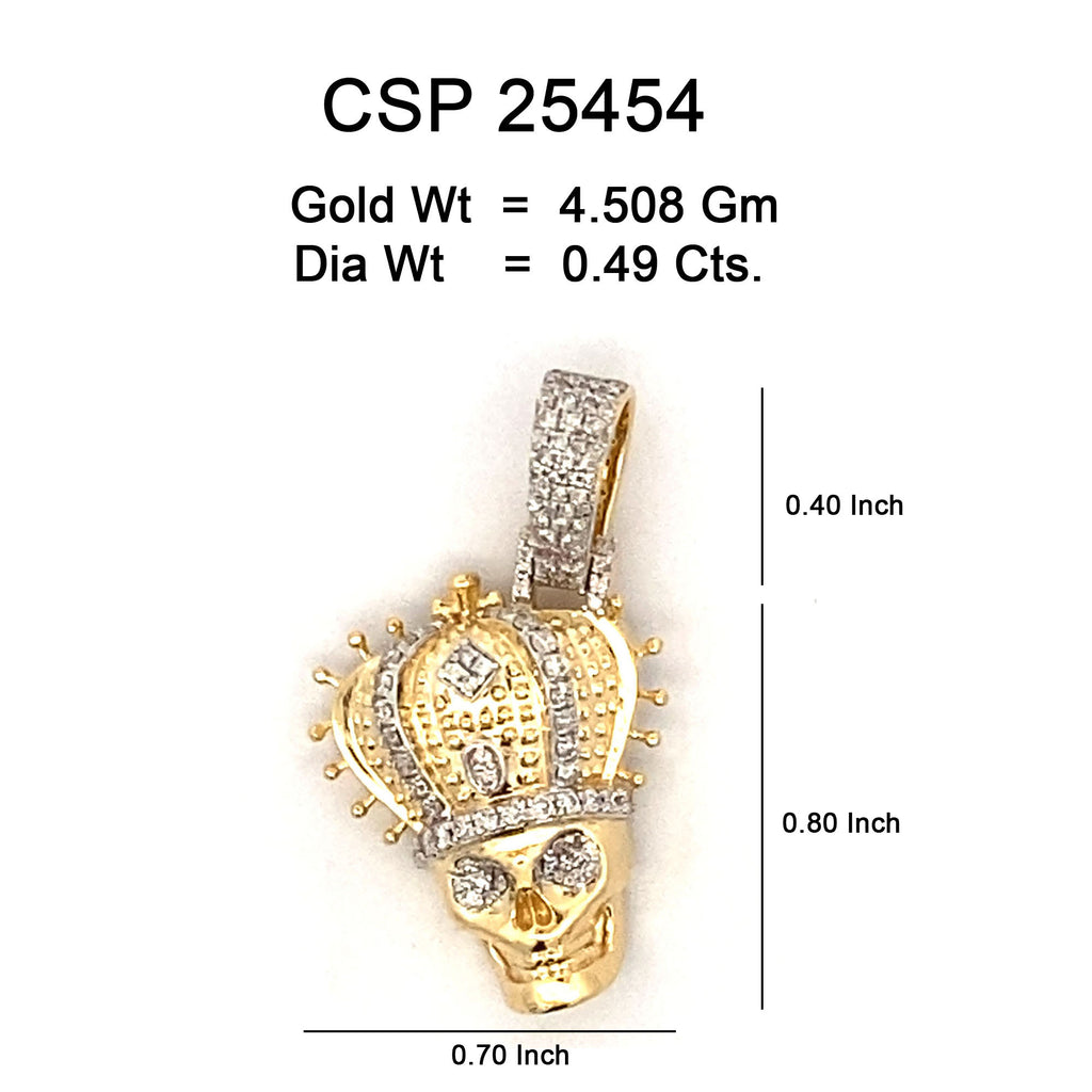 10K Or Jaune 0.49CT diamant Pendentif Tete de mort CSP-25454