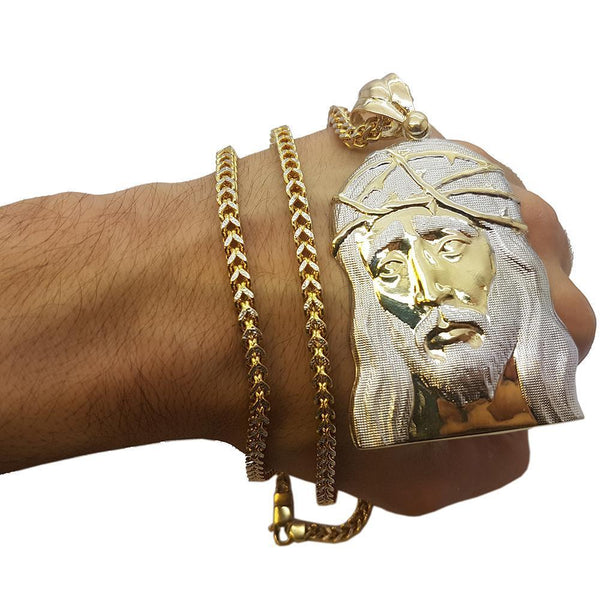 Pendentif Homme Or Jaune 10k Tête De Jésus Avec Diamant 1,15 Ct - Neuf Avec étiquettes