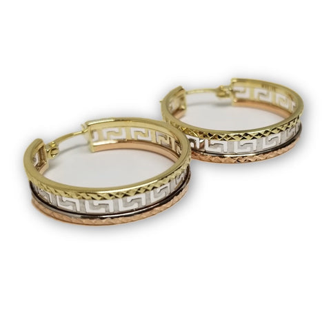 Boucle d'oreille Versace 3 tons en or 10K Diamond Cut moyen GE-300 - OR QUEBEC