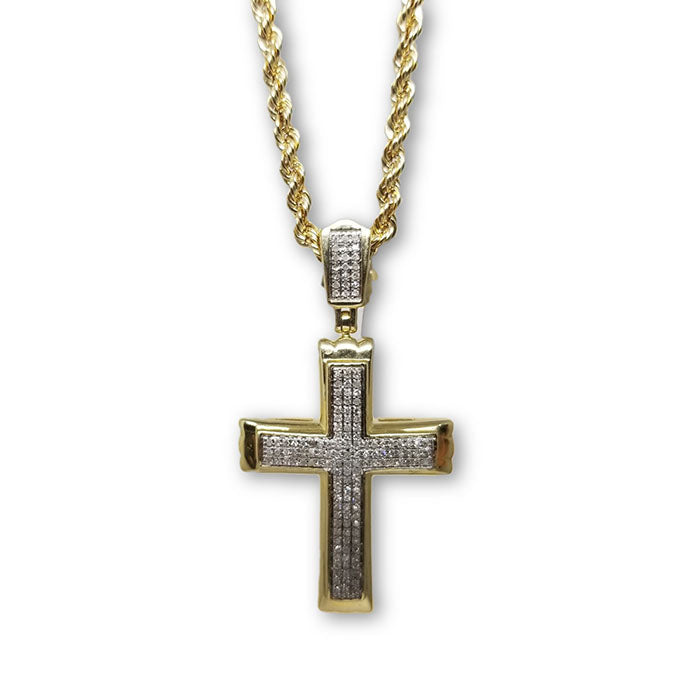 10K Or jaune 2.5MM Torsade Chaine & 0.30 CT Diamant Croix Pendentif DNG-006 - OR QUEBEC