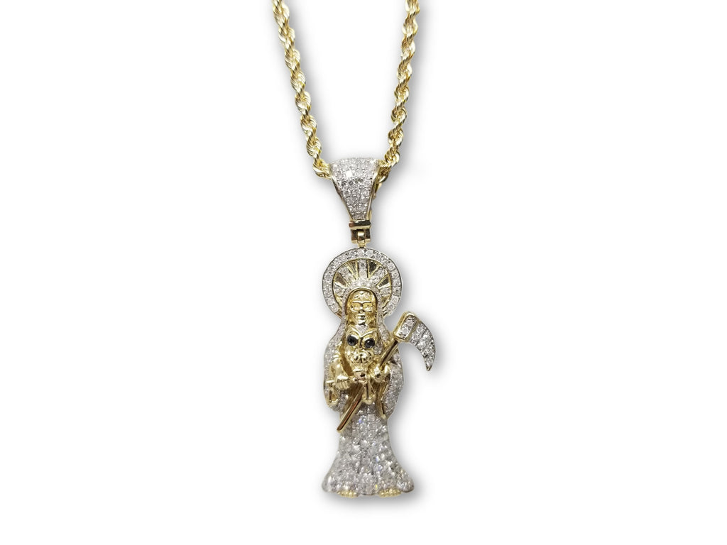 10K Or jaune 2.5MM Torsade Chaine & 1.00 CT Diamant Faucheuse Pendentif DNG-011 - OR QUEBEC