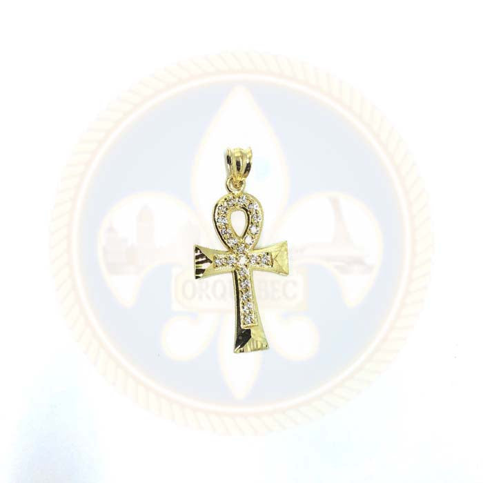 10K Or Jaune Croix Ankh Pendentif Zircons & Diamond Cut XS GAP-009 - OR QUEBEC