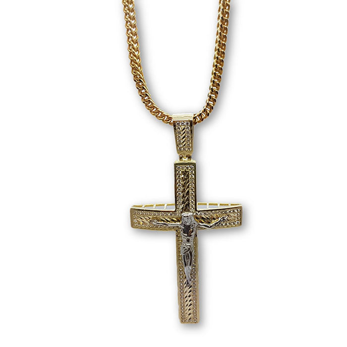 10K or jaune Torsade Chaine 3mm Croix Jesus Collier MNG-219 - OR QUEBEC