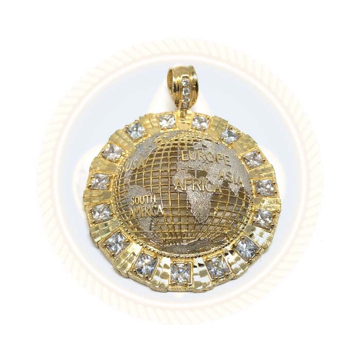 10K or Jaune Pendentif Homme CZ Globe deux tons MPG-415 - OR QUEBEC