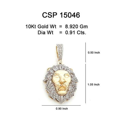 10K Or Jaune 0.91 CT diamant Pendentif Lion CSP-15046