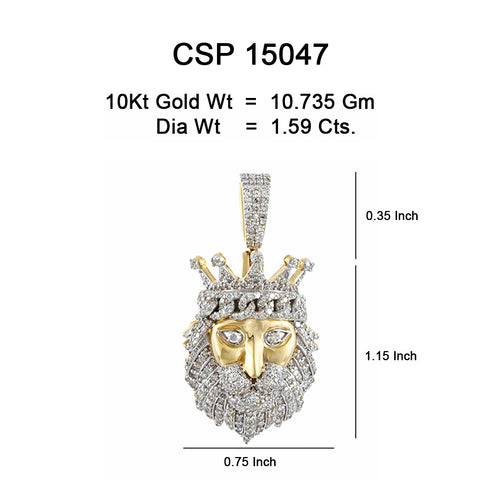 10K Or Jaune 1.59 CT diamant Pendentif Lion CSP-15047