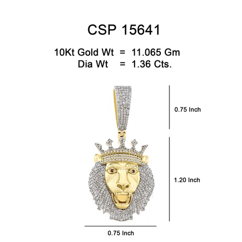 10K Or Jaune 1.36CT diamant Pendentif Lion CSP-15641
