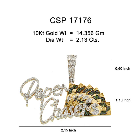 10K Or Jaune 2.13CT diamant Pendentif Paper Chasers CSP-17176