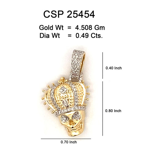 10K Or Jaune 0.49CT diamant Pendentif Tete de mort CSP-25454