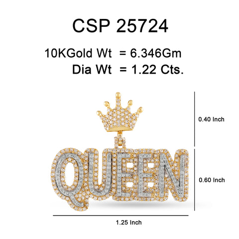 10K Or Jaune 1.22CT diamant Pendentif Queen  CSP-25724