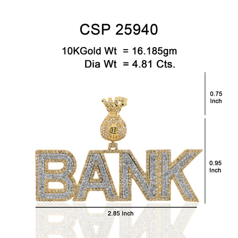 10K Or Jaune 4.81CT diamant Pendentif Bank  CSP-25940