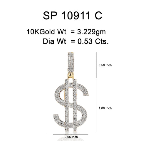 10K Or Jaune 0.53 CT diamant Pendentif Signe D'argent SP-10911