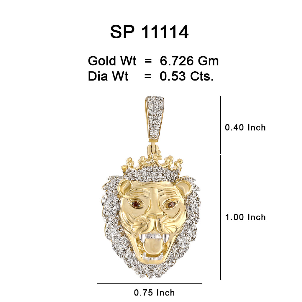10K Or Jaune 0.53 CT diamant Pendentif Lion  SP-11114