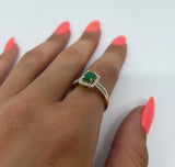 Bague Émeraude Vert 0.20ct de diamants en or jaune 10k
