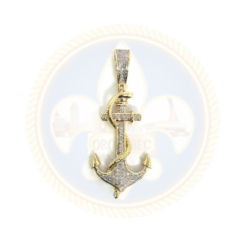 Pendentif en or 10K jaune et blanc avec diamant d'ancre 45MM DPG-021