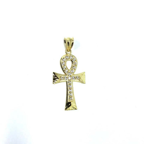 Pendentif or Jaune Croix Ankh avec Coupe Diamanté et Zircons S GAP-008 - OR QUEBEC 