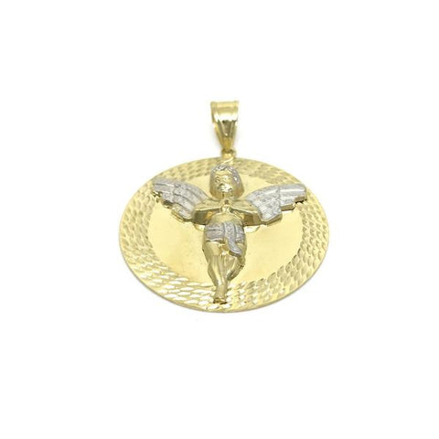 10K or jaune micro bébé ange sur  rond  d'or pendentif hommes GPA-021 - OR QUEBEC 