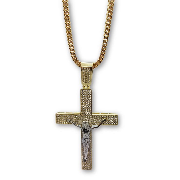 10K or jaune Franco Chaine 3mm Croix Jesus Collier MNG-220 - OR QUEBEC 