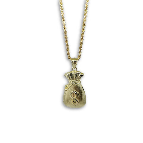 2.5MM Torsade Chaine Avec Pendentif Homme Money Bag 10K or jaune MNG-296 - OR QUEBEC 