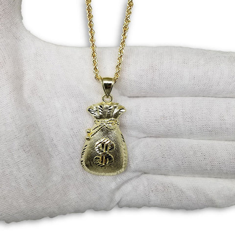 2.5MM Torsade Chaine Avec Pendentif Homme Money Bag 10K or jaune MNG-296 - OR QUEBEC 