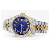 Iced Out Rolex Datejust 36 MM |  Deux tons | 10 carats de diamants | Cadran bleu diamant romain