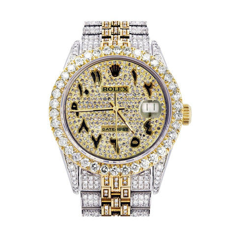 Rolex Datejust glacé 36 MM | Deux tons | 10 carats de diamants | Cadran diamant arabe pleine diamant
