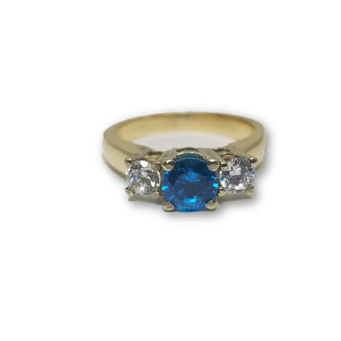 10K Or Jaune Bague Pierre Bleu Femme WGR-151 - OR QUEBEC 