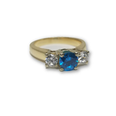 10K Or Jaune Bague Pierre Bleu Femme WGR-151 - OR QUEBEC 