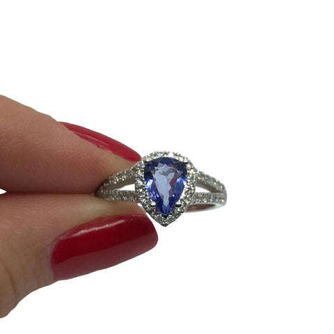 * Ariana * Bague Marriage Femme en or blanc 14K avec tanzanite 0.98CT Diamants 0.65CT - OR QUEBEC 